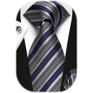 Mens Ties Stripe Tie and Pocket Square Set Classic Formal Woven Neckties